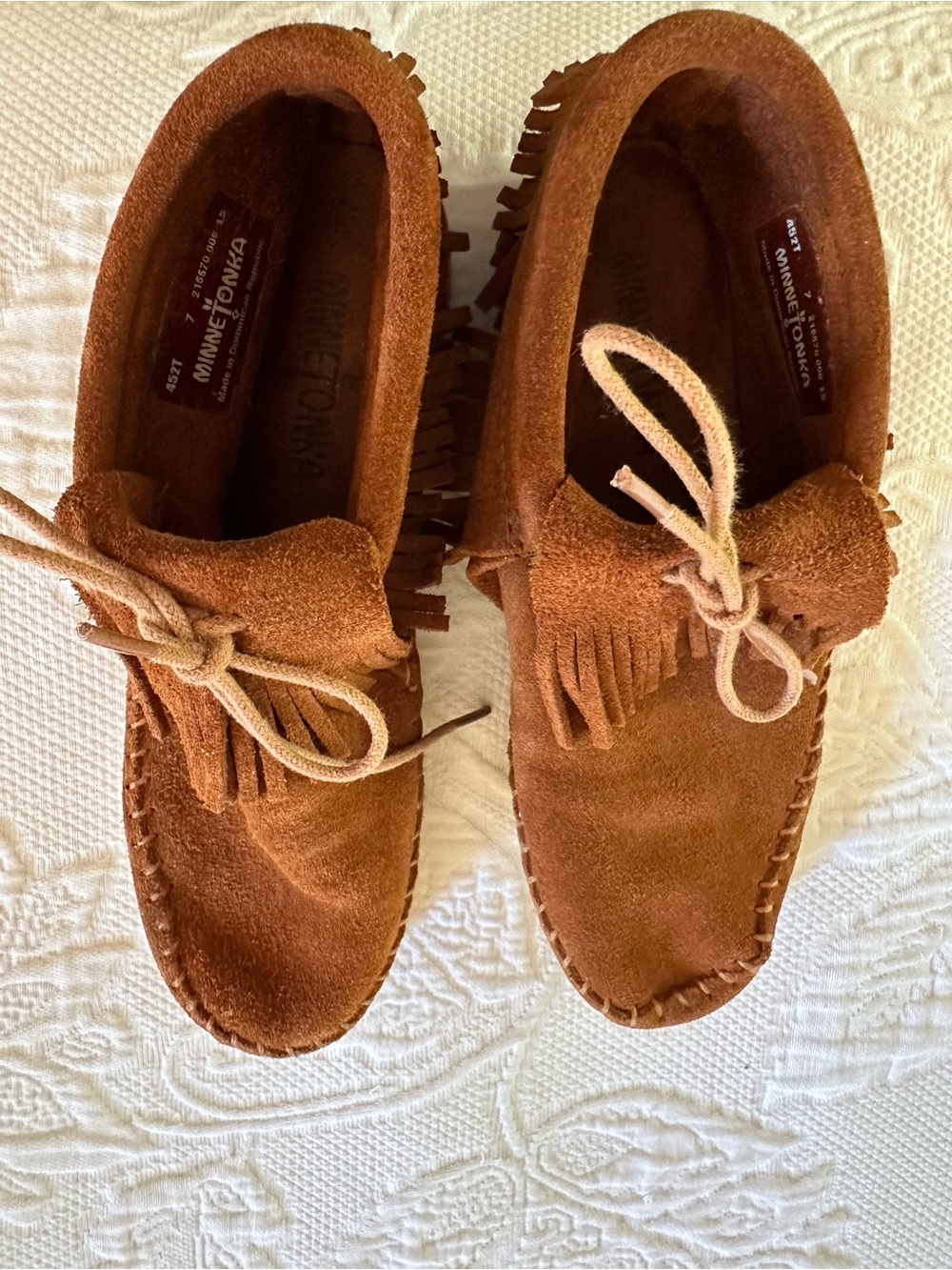 Minnetonka Kids Chestnut Suede Fringe Moccasins